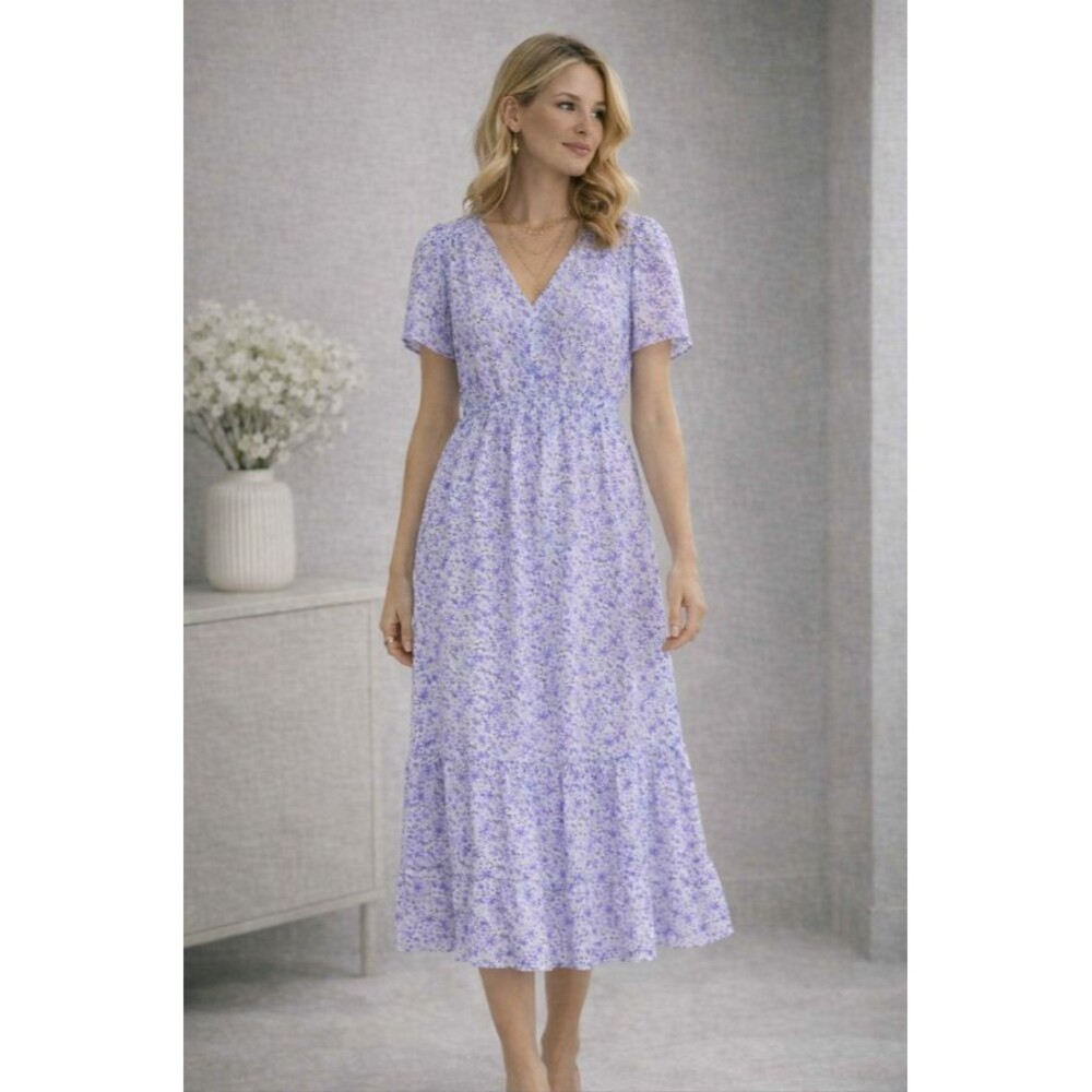 Xirena Alessa  Silk Blend Midi Dress sz M Ditsy Floral Tiered Romantic BOHO $365